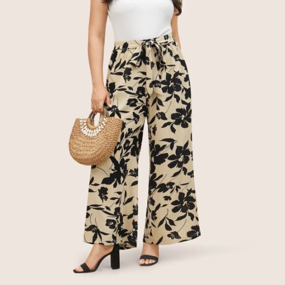 BloomChic Pants - Bloomchic Silhouette Floral Print Ties Side Seam Pocket Pants